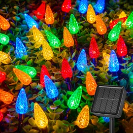 Brightown LED C6 Solar String Lights Outdoor Waterproof Fairy Lights, 22.64ft 50 LEDs Multicolor Solar Christmas Lights Outdoor, Christmas Decorations for Christmas Garden Yard Fence Patio Party Decor