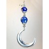 Large Moroccan Silver Crescent Moon & Cobalt Blue Faceted Glass