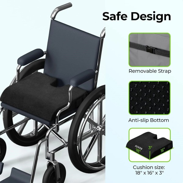 Unbranded Wheelchair Seat Cushions Memory Foam Pressure Relief Cushion, (18"x16"x3")