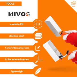 Mivos 2 x Corner Trowel Rustproof 120 x 60 mm - Inner Corner Trowel and Outer Corner Trowel Made of Stainless Steel - Inside and Outside Edge Trowel with Soft Grip - Corner Spatula Made in EU