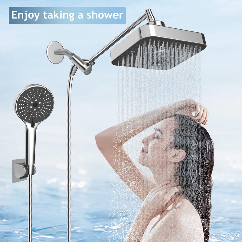 FEELSO High Pressure Rain Shower Head with handheld combo,11" Extension