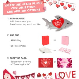 DolliBu I Love You Valentine Plush Super Soft Shark - Cute Stuffed Animal with Red Heart and Name Personalization Gift for Valentines Day, Birthday, Anniversary, Romantic Date - 6 Inches