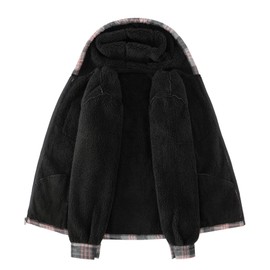 BENGVO Women's Full Zip Fleece Flannel Jackets Shirt Plaid Cotton Hoodies Soft Warm Coat for Men with Hood Coffee Medium