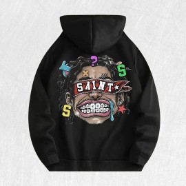 Saint Graphic Hoodie 100% Cotton US Warehouse 6 ColorsColor: Khaki, Size: 2 XL
