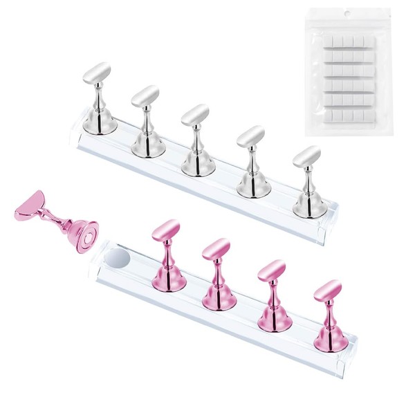 SIRLOMU Satz von 2 Acryl-Nagelkunst Praxis Racks, Magnetischer Nagelspitzenhalter, Nagel