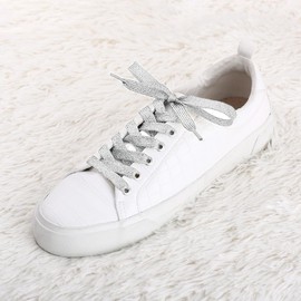 Allegra K Glitter Shiny Metallic Sparkling Shimmery Flat Sneakers Shoelace Shoe Laces Strings Silver 130cm/51.18"