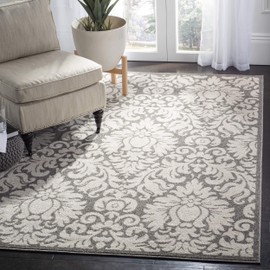 Safavieh Amherst Collection AMT427R Floral Damask Area Rug, 8' x 10', Dark Grey / Beige