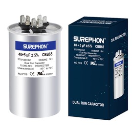 SUREPHON 40+5 uF 40/5 MFD ±5% 370V/440VAC Dual Run Start Capacitor CBB65 Works for AC Unit Fan Motor Start or Heat Pump or Condenser Straight Cool