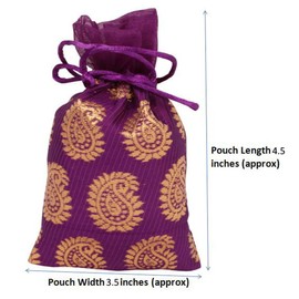 Touchstone Gorgeous Gift Wrapping bags reusable environment friendly Large Drawstring Paisley Brocade for birthdays, wedding, return present packing set. pack of 9. 4.5x3.5 inches.