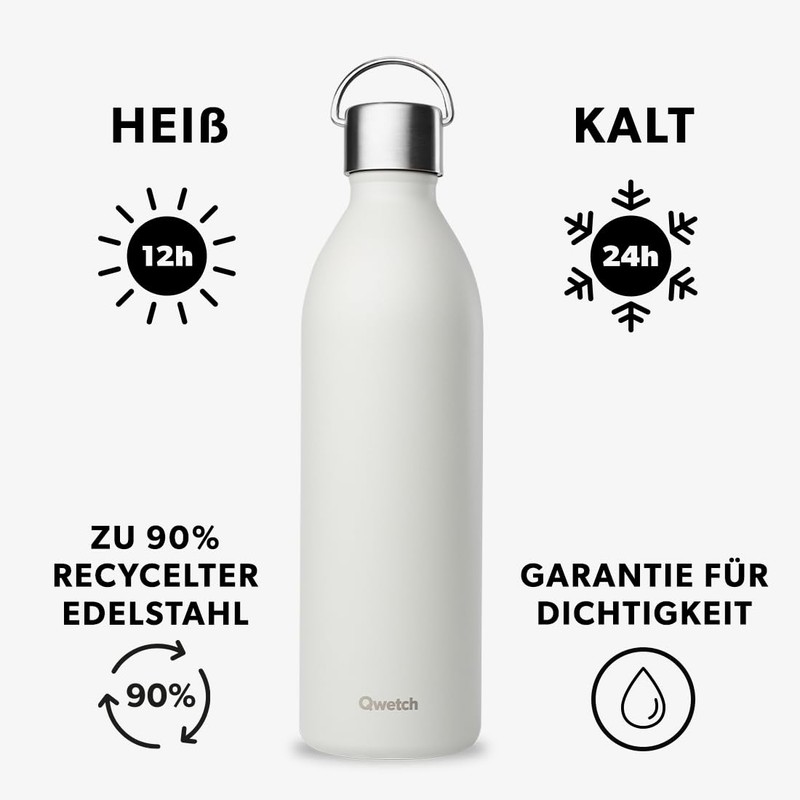 Qwetch - Active Grey Insulated Flask, 1 Litre - Drinking