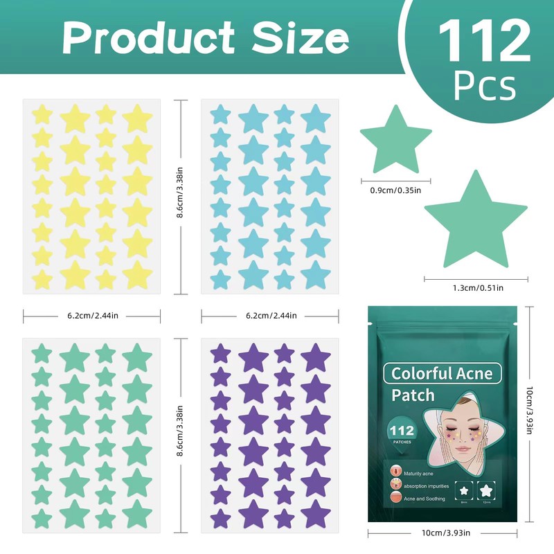 112 Counts Pimple Patch Stars, Star-Shaped Pimple Patch, Hydrocolloid Acne