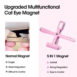 Gellen 5 in 1 Cat Eye Magnet for Nails, Multi-function Strong Magnetic Nail Tools,3D Cat Eye Gel Nail Polish Wand Stick Tools Accessories for Nail Art, Salon, Manicure (Pink)