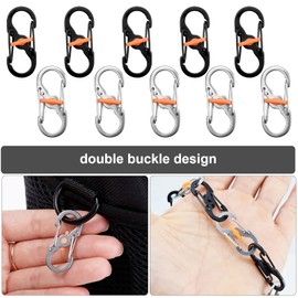 Pack of 10 S Carabiner Small Screw Carabiner, Small Stainless Steel Carabiner Mini Key Ring S Outdoor Camping Hook Mini S Clip Backpack S-Shape Metal Buckle Double Carabiner