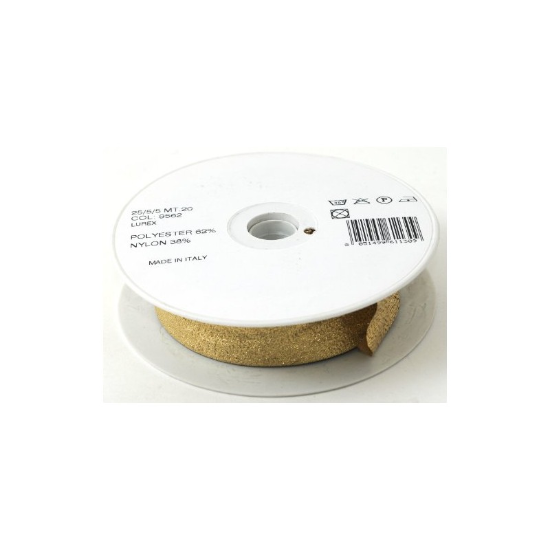 Inastri 25/5/ 5 mm Lurex Bias Binding, Gold 9562