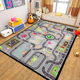 Kids Play Rug Carpet Town City Industrial Farm Road Car Mat 160x120cm Kid Playmat Exercise Mat Learning Educational Area Rug for Children Boy Girl Kids Toddler Bedroom Playroom (Style H, 120x160cm)