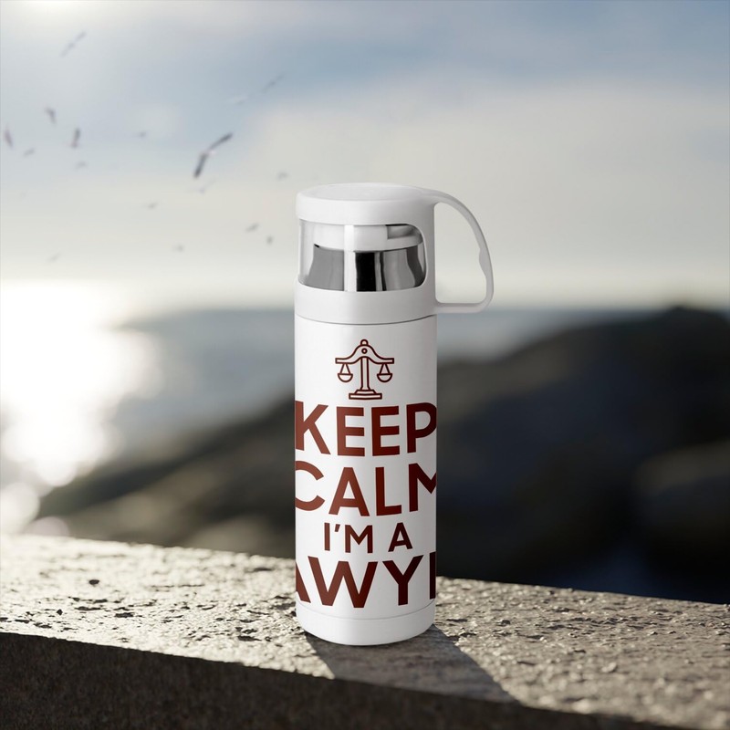 Stainless Steel Thermos Flask with Integrated Cup - Keep Calm