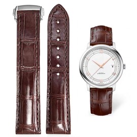 FOUUA Watch Strap for Omega Watch Straps Leather 19 mm 20 mm 21 mm Alligator Embossed Replacement Folding Clasp Bracelets Silver, brown, Strap.