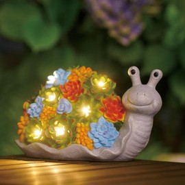Yeomoo Snails Decorative Garden Figures Garden Decoration with Solar Lights for Outdoors: Funny Snail Decoration Living Room with Succulents Solar Fairy Lights Gifts for Mum Women Birthday Gift