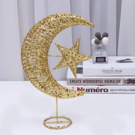 Uonlytech Iron Moon and Star Ornament Glitter Christmas Table Decoration Christmas Tree Decoration Wedding Birthday Holiday Party Supply 20cm (Golden)