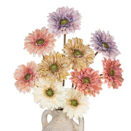 Briful Artificial Gerbera Daisy Bouquet – 6pcs Fall Flowers Stems, 17.7” Faux Daisies with Fabric Petals, Rustic Autumn Bouquet for Wedding Centerpieces, Home & Thanksgiving Decor
