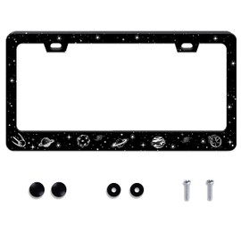 Galaxy Planet License Plate Frame Universe Star Stainless Steel License Plate Frame Rust-Proof Auto Parts Decoration with Screws License Plate Holder for Men Women 12x6 Inch