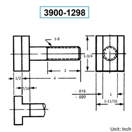 HHIP 3900-1298 Steel T-Slot Bolt, 1-8" x 4"