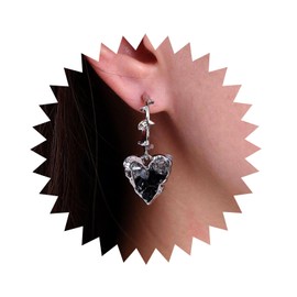 Atentuyi Silver Heart Drop Earrings Gothic Heart Earrings Black Crystal Earrings Heart Huggie Earrings Black Dangle Earrings Black Cz Earrings Vintage Earrings Jewelry for Women and Girls