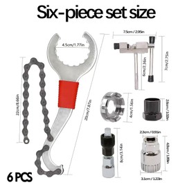 PMELCXD 6 PCS Bike Tools - Hand Tool Kit - Effortlessly Repair Your Bike Includes Crank Puller, Cassette Removal Tool, Chain Whip, Bottom Bracket Extractor, Sprocket Remover, Auxiliary Wrench