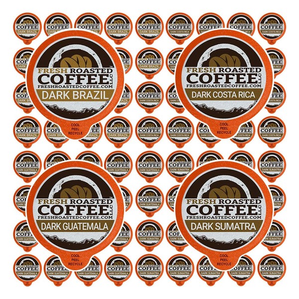 Fresh Roasted Coffee LLC, Dark Roast Coffee Pod Variety Pack, Single Origin, 72 Count