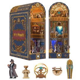 Tonecheer DIY Book Nook Kit for Adults, 3D Wooden Puzzle Bookend Miniature House Kit, Booknook Bookshelf Insert Decor with Dust Cover and LED Lights Gifts (Spacetime Museum)