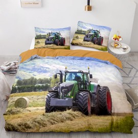 RFFLUX 3D Tractor Bed Linen Set 135 x 200 cm 2-Piece with Zip Soft and Comfortable Sleeping Comfort Microfibre Truck Duvet Cover Combine Harvester Children's Bedding with Pillowcase 80 x 80 cm