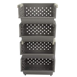 Qsbon 3-Pack Plastic Large Stackable Organizer Basket, Stacking Storage Basket, Black