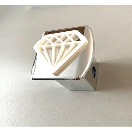 Diamond Shape in 3d - Chrome with White - 2 inch Trailer Hitch Cover