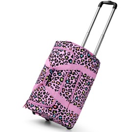 Choco Mocha Girls Cheetah Suitcase with Wheels Kids Pink Rolling Duffle Bag for Camping Teen Girls Toddler Luggage Bag for Travel, 22inch, Leopard
