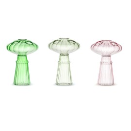 Demdaco Decorative Tabletop Arrangement Flower Vase, 4 x 5.5 Inch Glass, Mushrooms - Assorted Set of 3