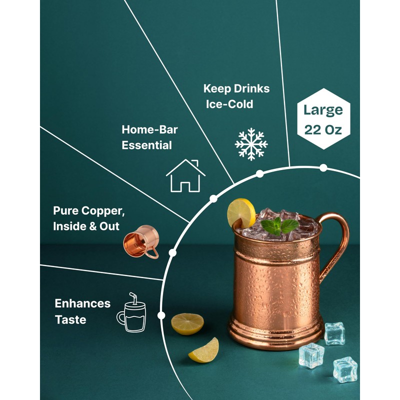 JYPR Large 18 oz, Moscow Mule Copper Mug | Solid