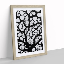 A Monochrome Tree No.6 Framed Print for Living Room Bedroom Home Office Décor, Wall Art Picture Ready to Hang, Oak A4 Frame (34 x 25 cm)