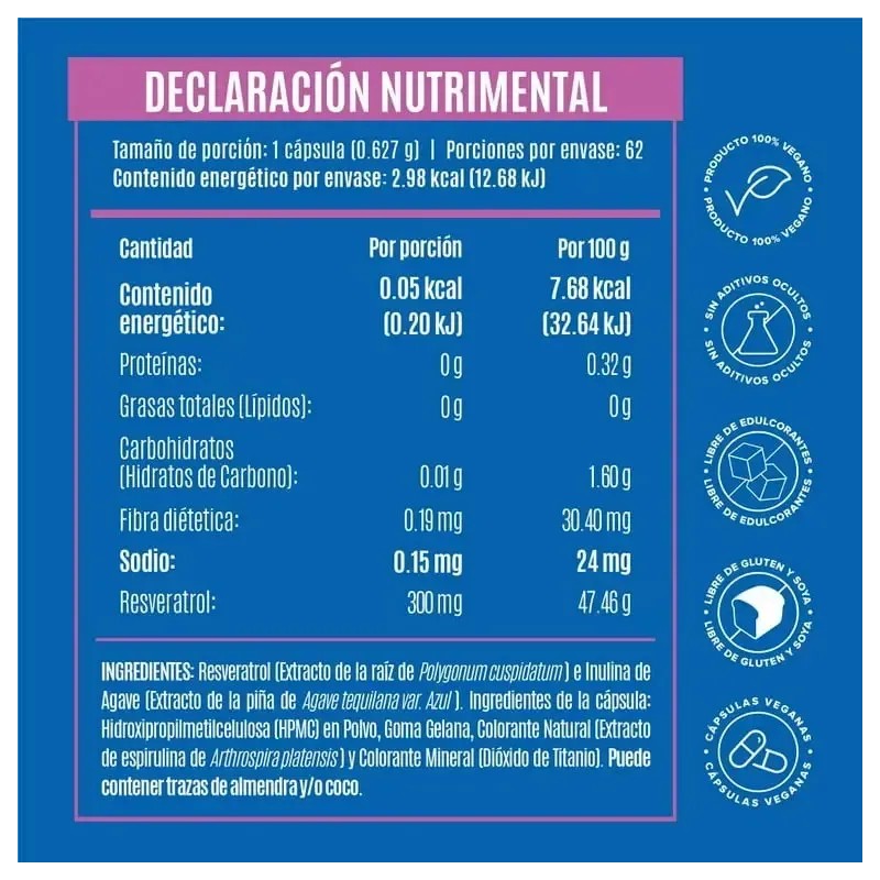 Suplemento Alimenticio Birdman Resveratrol 62 Cápsulas Sin Sabor