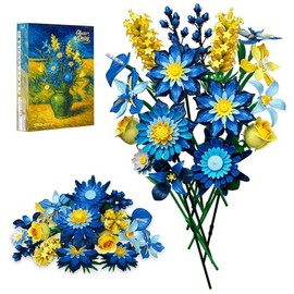Kit de construcción de ramo de flores de glacia, diseño floral de color azul hielo inspirado en el arte con bloques de alta calidad, decoración de flores eterna para el hogar para el día de