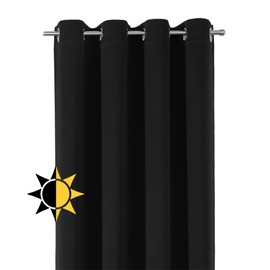 BEAUTEX Blackout Curtain with Eyelets, Blackout Eyelet Curtain, Opaque, Darkening, Choice of Sizes and Colours (Width: 140 cm, Height: 145 cm, Black)