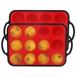 Datunsu Silicone Muffin Pan, Metal Reinforced Frame Regular Size 2.8 Inch Cupcake Pan with Handle 12 Cups Nonstick Muffin Tray for Baking