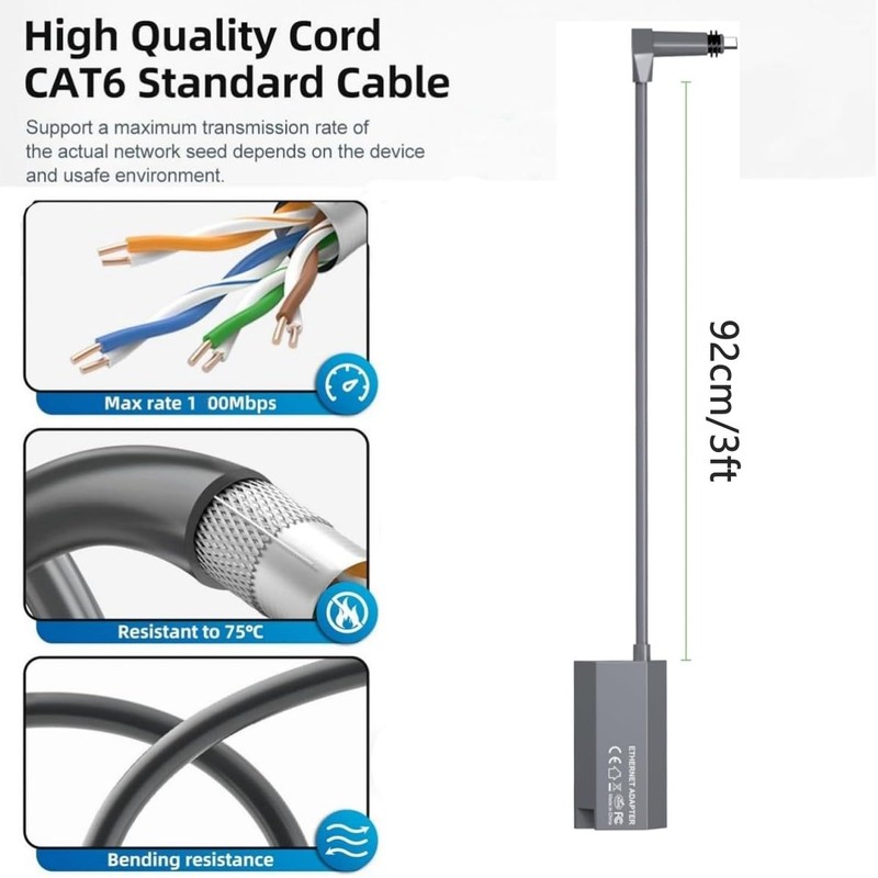 3.3ft Starlink Ethernet Adapter for Starlink Rectangle Dish Satellite Internet