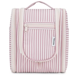 Narwey Travel Hanging Toiletry Wash Bag Makeup Cosmetic Organizer for Women (Dusty Rose Stripe (Small))