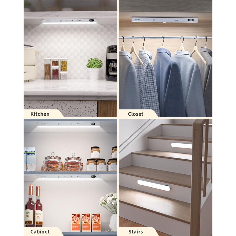 WILLED Motion Sensor Light Indoor, Battery Display, 60 LED Touch