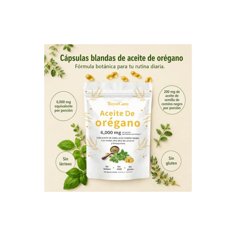 ToyoCare - Aceite de Orégano con Comino Negro, 300 Cápsulas