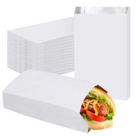 EUSOAR Paper Foil Sandwich Bags, 200pcs 4.7"x8.6"x1.6" White Hamburger Wrappers Bags, Aluminum Foil Grease Resistant Food Storage Packaging Bag for Hot Food Hot Dog Bakery Cookies Snacks