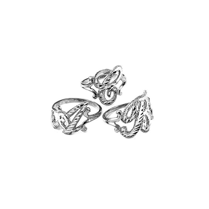 Sparkle-Cut Letter Initial Script Ring In Sterling Silver (Letter V,