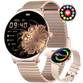 HIRREO Women's Smartwatch with Phone Function, 1.43 Inch AMOLED Fitness Watch with Sleep Monitor, Compatible Android iOS, Pedometer, Calories, IP68 Waterproof, Smart Watch, 100+ Sports Modes, Rose