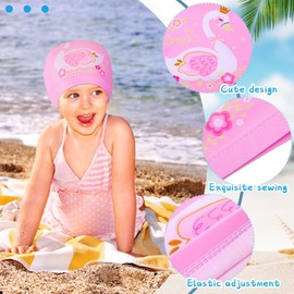 Children's Swimming Caps, Pack of 2, Cartoon Unicorn Swan Printed Swimming Cap, Pink and Blue Swimming Cap for Long and Short Hair, Youth, Boys, Girls