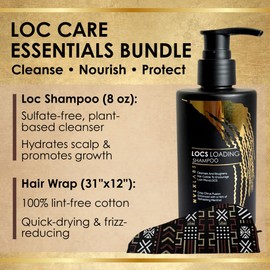 NVLX Labs Locs Care Set – Natural Hair Shampoo 8 Fl Oz, Cotton Hair Towel Wrap 31"x12" | Vit B, C, Biotin Rich Deep Cleansing Vegan Shampoo, Lint Free Towel Quick Drying for Dreadlocks, Sisterlocs